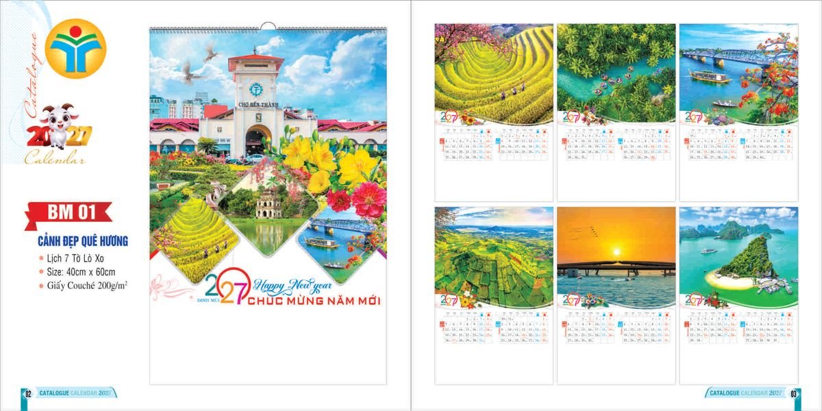 Lịch 7 Tờ Lò Xo 2027 Bình Minh BM01 Tổng Kho Phân Phối Chiết Khấu Sâu 48%