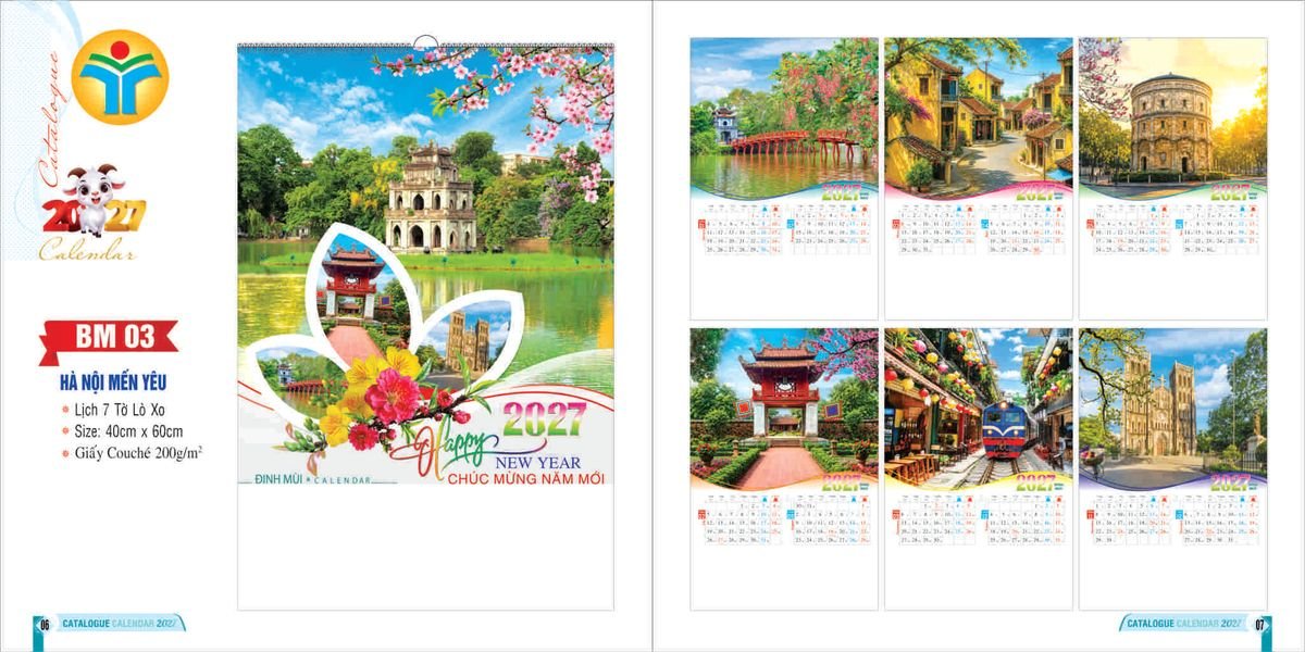 Lịch 7 Tờ Lò Xo 2027 Bình Minh BM03 Tổng Kho Phân Phối Chiết Khấu Sâu 48%