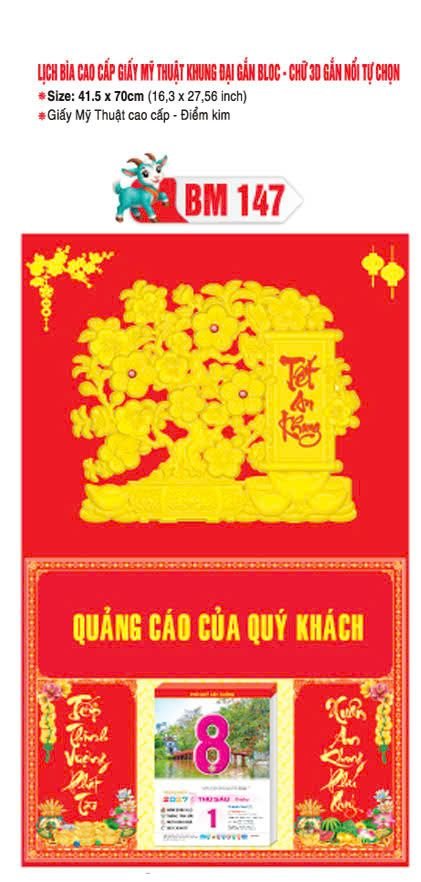 Bìa Lịch Treo Khung Đại Gắn Bloc BM 2027 BM147 - Kim Dương Phú Quý - Tổng Kho Quà Tặng 999