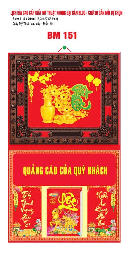 Bìa Lịch Treo Khung Đại Gắn Bloc BM 2027 BM151 - Kim Dương Phú Quý - Tổng Kho Quà Tặng 999