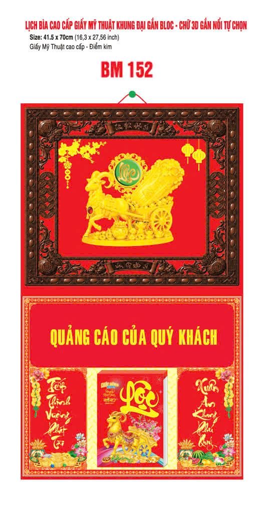 Bìa Lịch Treo Khung Đại Gắn Bloc BM 2027 BM152 - Kim Dương Phú Quý - Tổng Kho Quà Tặng 999