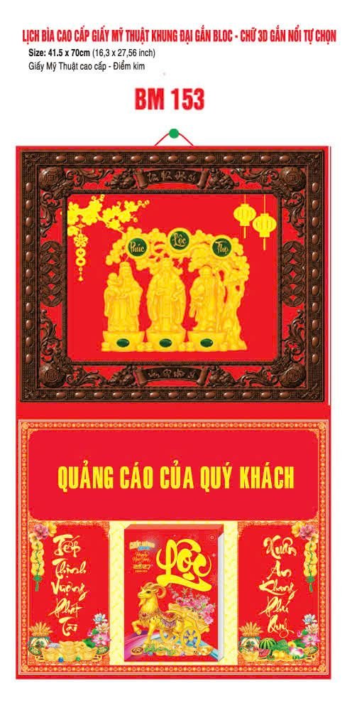 Bìa Lịch Treo Khung Đại Gắn Bloc BM 2027 BM153 - Kim Dương Phú Quý - Tổng Kho Quà Tặng 999