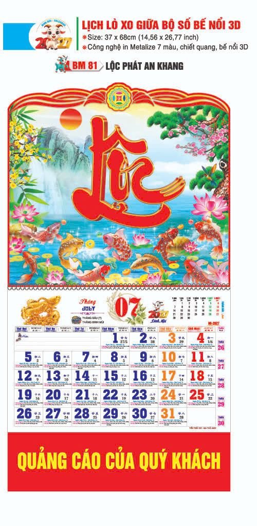 Lịch Lò Xo Giữa Gắn Bloc / Bộ Số BM 2027 BM81 - Lộc Phát An Khang - Tổng Kho Quà Tặng 999