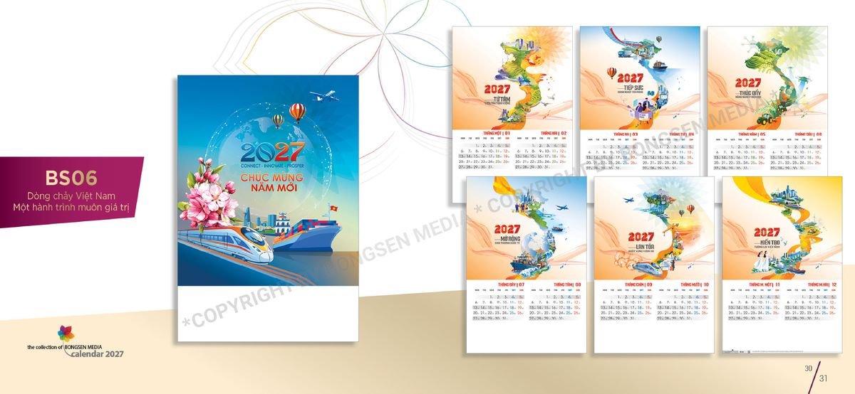 Lịch 7 Tờ Lò Xo 2027 Bông Sen BS16 Tổng Kho Phân Phối Chiết Khấu Sâu 48%