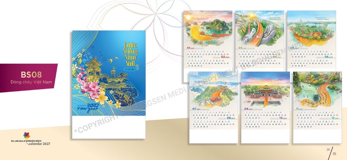 Lịch 7 Tờ Lò Xo 2027 Bông Sen BS18 Tổng Kho Phân Phối Chiết Khấu Sâu 48%