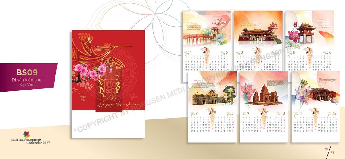 Lịch 7 Tờ Lò Xo 2027 Bông Sen BS19 Tổng Kho Phân Phối Chiết Khấu Sâu 48%