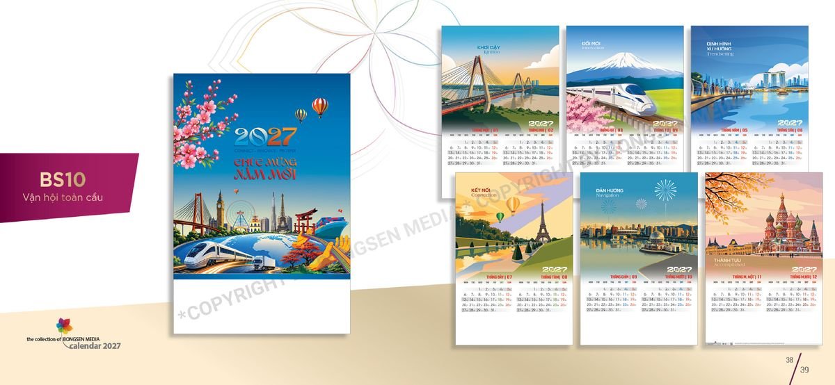 Lịch 7 Tờ Lò Xo 2027 Bông Sen BS20 Tổng Kho Phân Phối Chiết Khấu Sâu 48%
