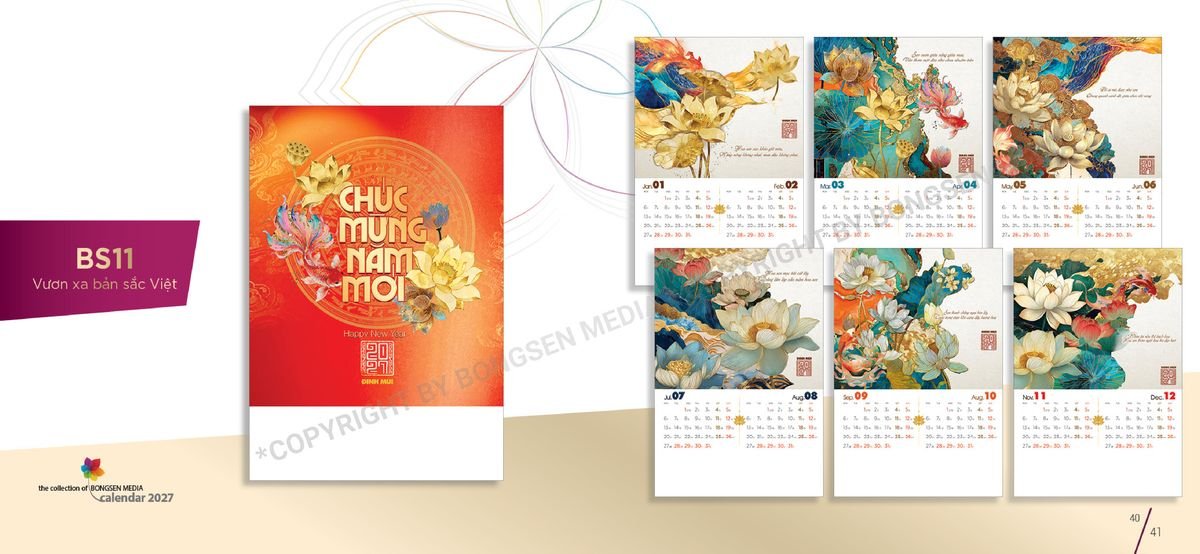 Lịch 7 Tờ Lò Xo 2027 Bông Sen BS21 Tổng Kho Phân Phối Chiết Khấu Sâu 48%