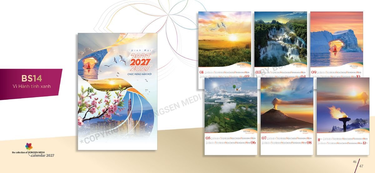Lịch 7 Tờ Lò Xo 2027 BS24 Tổng Kho Phân Phối Chiết Khấu Sâu 48%