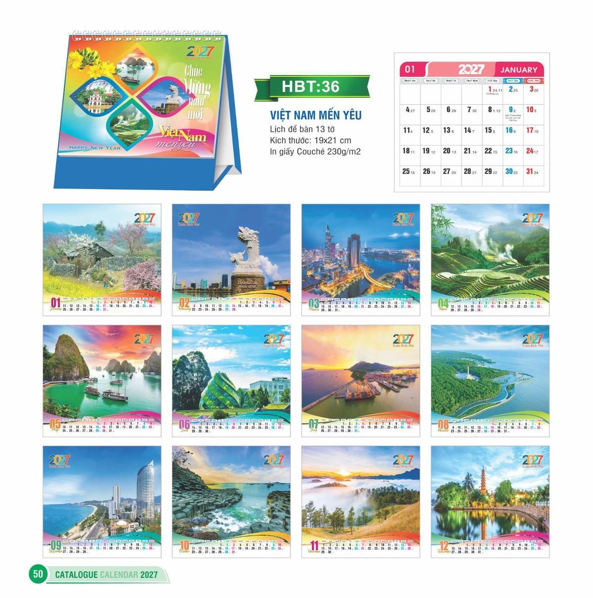 Lịch Để Bàn 2027 HBT Mẫu HBT36 (19 x 21cm) Tổng Kho Phân Phối Chiết Khấu Sâu 48% Lịch Để Bàn 2027 HBT Mẫu HBT36 (19 x 21cm) Tổng Kho Phân Phối Chiết Khấu Sâu 48% in logo doanh nghiệp quà tặng Tết tại Tổng Kho Quà Tặng 999