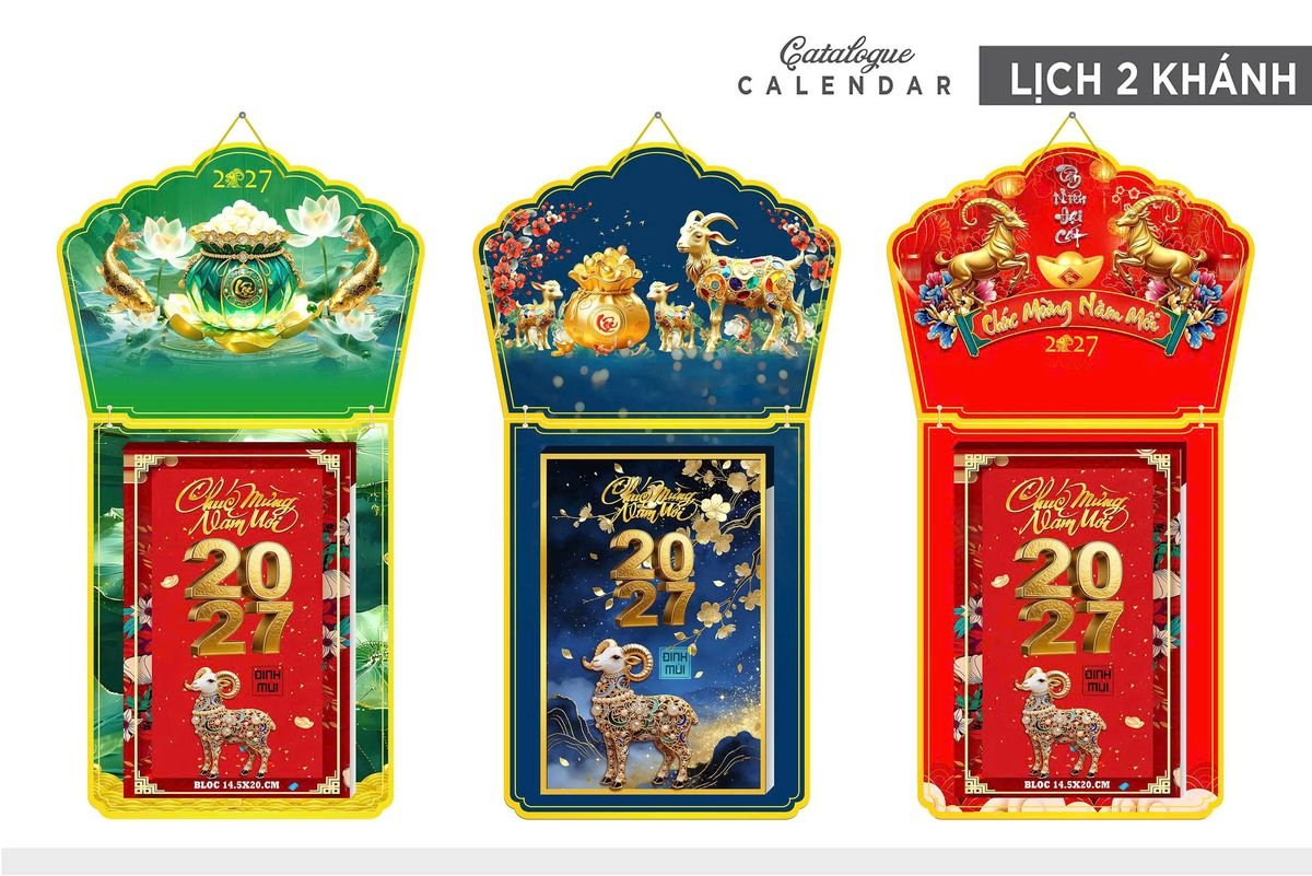 Lịch Khánh Gỗ Lamina 2 Đầu 2027 LM2D_001 - Tổng Kho Quà Tặng 999