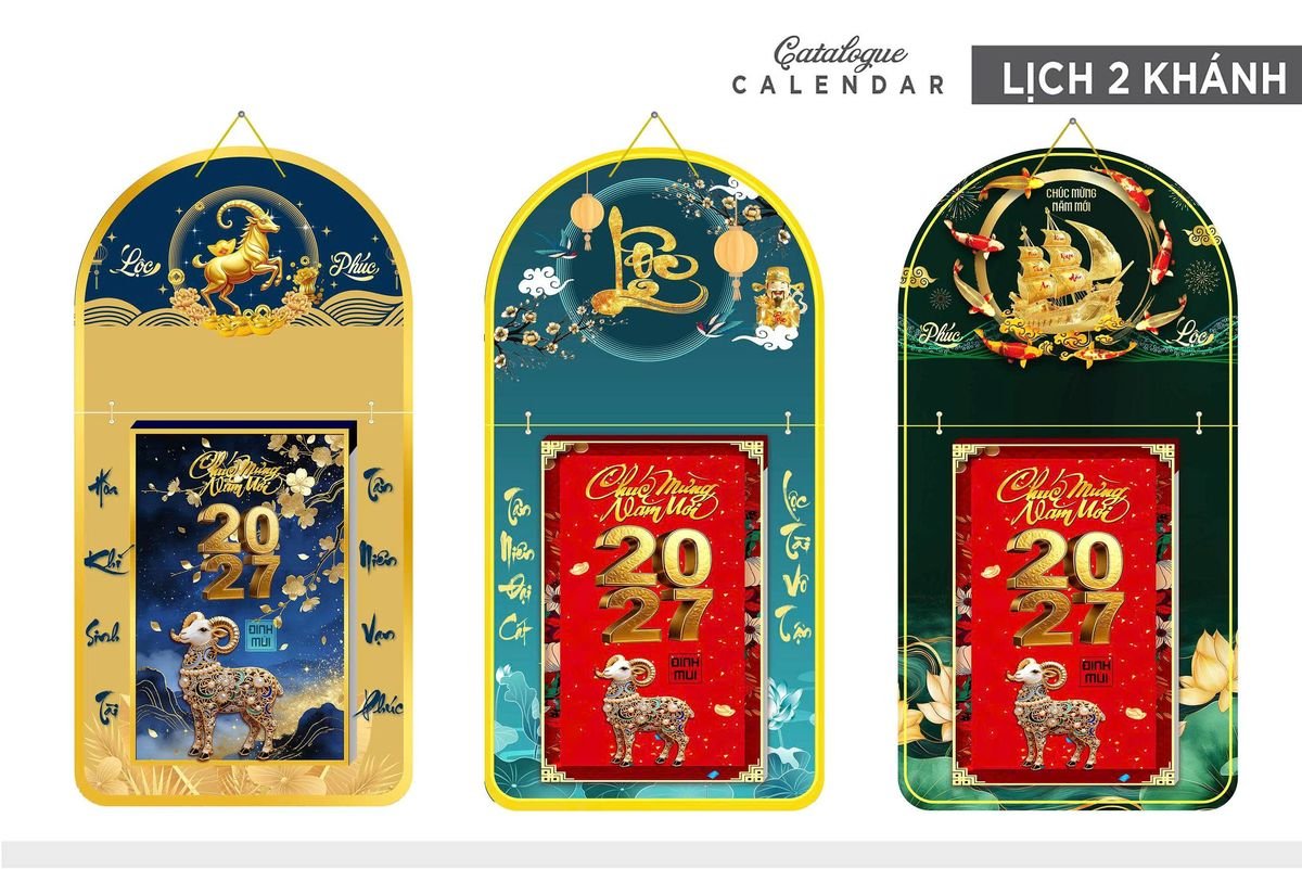 Lịch Khánh Gỗ Lamina 2 Đầu 2027 LM2D_018 - Tổng Kho Quà Tặng 999