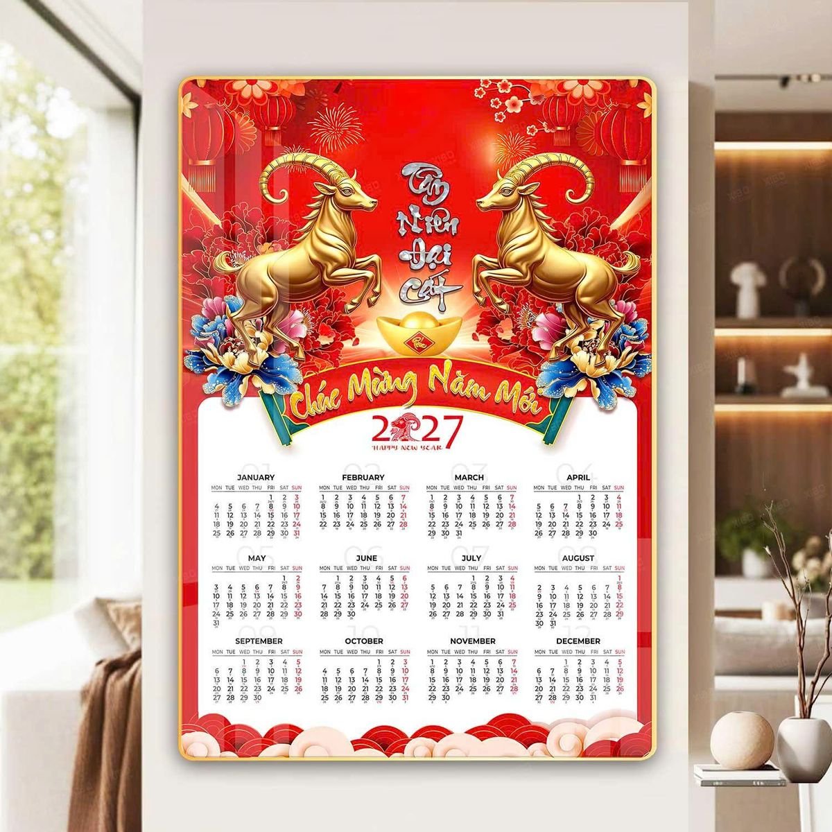 Lịch Gỗ Lamina Cao Cấp 40x60cm 2027 LM406_054 - Tổng Kho Quà Tặng 999