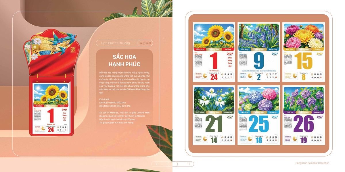 Lịch Bloc Cao Cấp Song Hạnh 2027 SH44 Tổng Kho Phân Phối Chiết Khấu Sâu 48%
