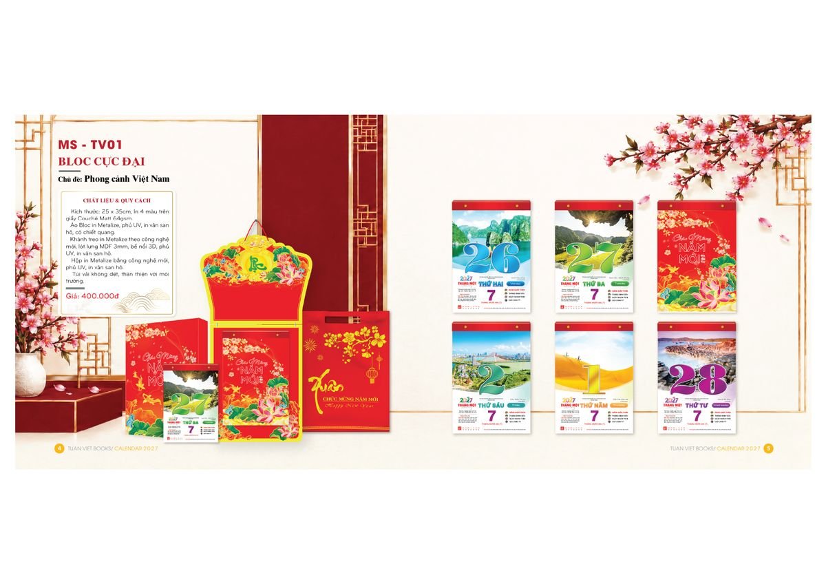 Lịch Bloc Cực Đại 2027 Tuấn Việt TV01 Tổng Kho Phân Phối Chiết Khấu Sâu 48%